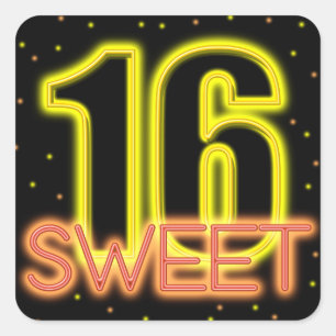 Glow in the Dark Sweet 16 Quadratischer Aufkleber