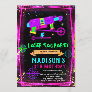 Glow-Lasertag Mädchen Geburtstagseinladung Einladung