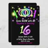 GLOW Lights 16. Geburtstagsparty Age 16 Einladung (Vorne/Hinten)