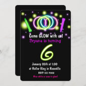 GLOW Lights 6th Birthday Party Age 6 Einladung (Vorne/Hinten)