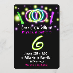 GLOW Lights 6th Birthday Party Age 6 Einladung