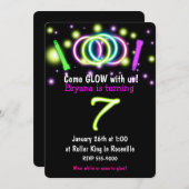 GLOW Lights 7. Geburtstagsparty Age 7 Einladung (Vorne/Hinten)