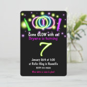 GLOW Lights 7. Geburtstagsparty Age 7 Einladung (Stehend Vorderseite)