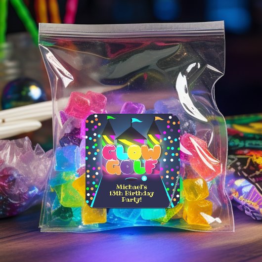 Glow Miniatur Golf Geburtstagsparty Quadratischer Aufkleber