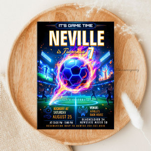 Glow Neon Fußball - Futuristische Fußball-Geburtst Einladung