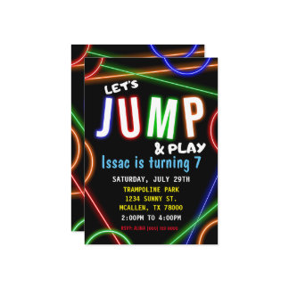 Glow Neon Let's Jump Birthday Party Invitation Einladung
