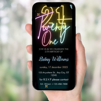 Glow Neon Light 21. Geburtstag Einladung