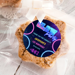 Glow Neon Lights Vielen Dank für Ihre Geburtstagsp Runder Aufkleber