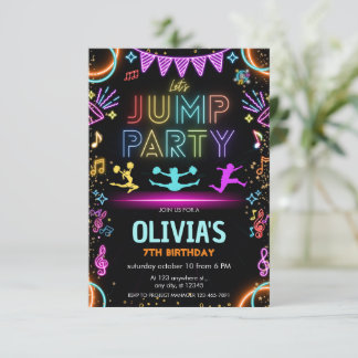 Glow Neon Trampolin lasse Geburtstag springen Einladung