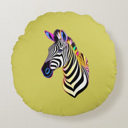 Glow Neon Zebra Rundes Kissen (Vorderseite)