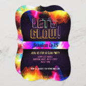 GLOW PARTY - 15. Geburtstag Quinceanera Neon Light Einladung (Vorne/Hinten)