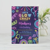 Glow Party Birthday Invitation, Neon Glow Theme Einladung (Stehend Vorderseite)