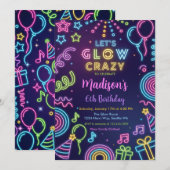 Glow Party Birthday Invitation, Neon Glow Theme Einladung (Vorne/Hinten)