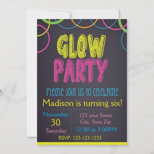 Glow Party Chalkboard Geburtstag Einladung (Vorderseite)