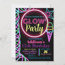 Glow Party Einladung, Neon Birthday Party
