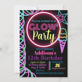 Glow Party Einladung, Neon Birthday Party Einladung