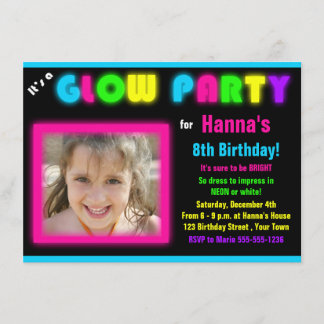 Glow Party Geburtstagseinladung Custom Foto Einladung