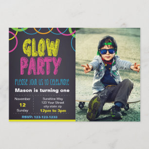 Glow Party Geburtstagseinladung mit Foto Einladung