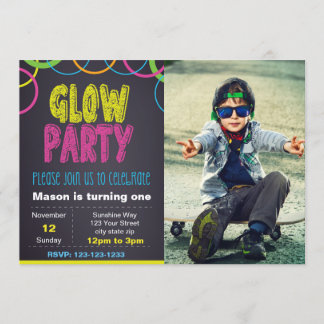 Glow Party Geburtstagseinladung mit Foto Einladung