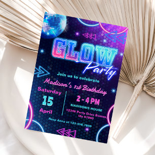 Glow Party Neon Bunte Geburtstagsparty Einladung