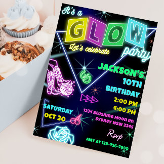 Glow Party Neon Bunte Geburtstagsparty Einladung