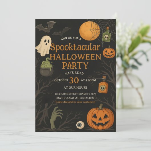 Glow Party Spooktacular Halloween Einladung (Stehend Vorderseite)