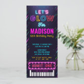 Glow Party Ticket Pass Geburtstag Einladung (Stehend Vorderseite)