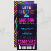 Glow Party Ticket Pass Geburtstag Einladung (Vorne/Hinten)