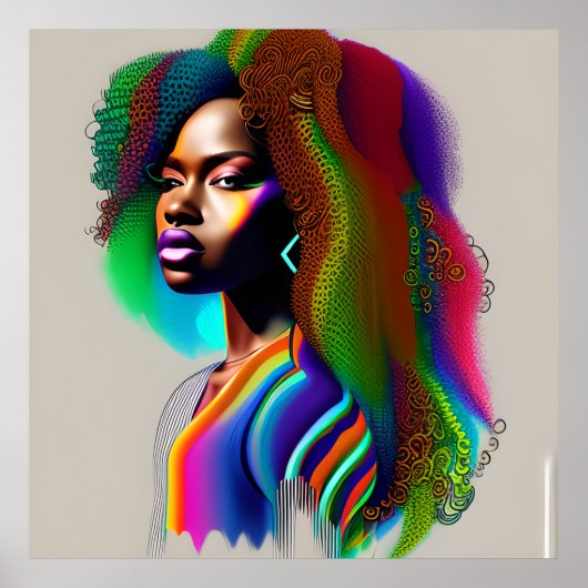Glow Queen Rainbow Niedlich Black Melanin Afro Poster (Vorne)