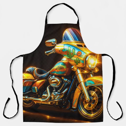 Glow Ride BBQ Apron – Neon Motorcycle Grill Master Schürze (Vorderseite)