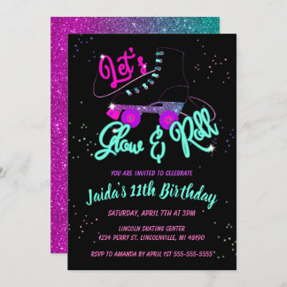 Glow Roller Skate Geburtstagseinladung Einladung