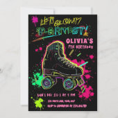 Glow Roller Skating Birthday | Neon Party Einladung (Vorderseite)