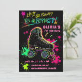 Glow Roller Skating Geburtstag | Neon Party Einladung (Stehend Vorderseite)