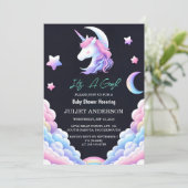 Glow Space Royal Pony Unicorn Baby Girl Dusche hin Einladung (Stehend Vorderseite)