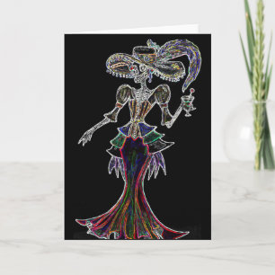 Glow Steampunk Catrina, Dia de los Muertos Card Karte
