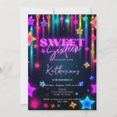 Glow Sweet 16 Sechzehn Retro 80er Neon Bright Einladung (Vorderseite)