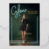 Glow The Future is Bright Fun Blue Neon Abschluss Folieneinladung (Vorderseite)