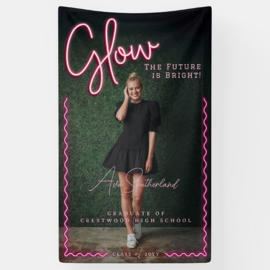 Glow The Future is Bright Fun Pink Neon Abschluss Banner (Vertikal)