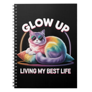 Glow Up Cat Wird Living My Best Life Rainbow Notizblock