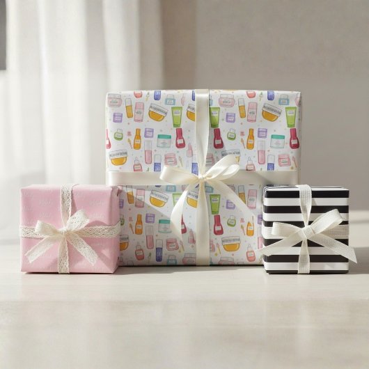 Glow Up Skincare Gift Wrap 3 Pack – Custom Name Geschenkpapier Set