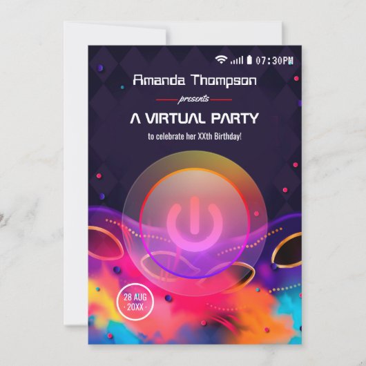 Glow Virtual Birthday Party Einladung (Vorderseite)