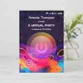 Glow Virtual Birthday Party Einladung (Stehend Vorderseite)