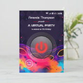 Glow Virtual Birthday Party Einladung (Stehend Vorderseite)