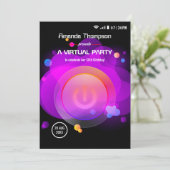 Glow Virtual Birthday Party Einladung (Stehend Vorderseite)