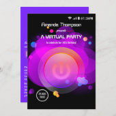 Glow Virtual Birthday Party Einladung (Vorne/Hinten)
