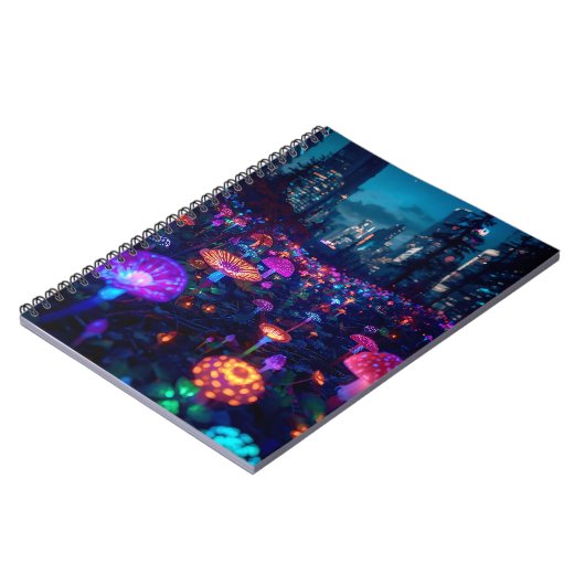 Glowfall Grove Notebook | Neon AI Art Notizblock (Linke Seite)