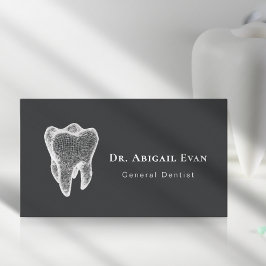 Glowing 3D Tooth Icon Dental Clinic Charcoal Grey Visitenkarte