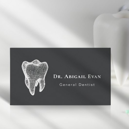 Glowing 3D Tooth Icon Dental Clinic Charcoal Grey Visitenkarte