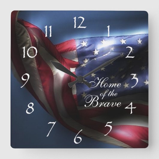 Glowing American Flag/Home of the Brave Quadratische Wanduhr (Vorderseite)