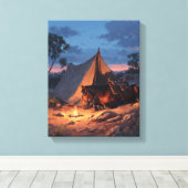 Glowing Campfire Tent Sunset Painting Leinwanddruck (Insitu (Holzboden))